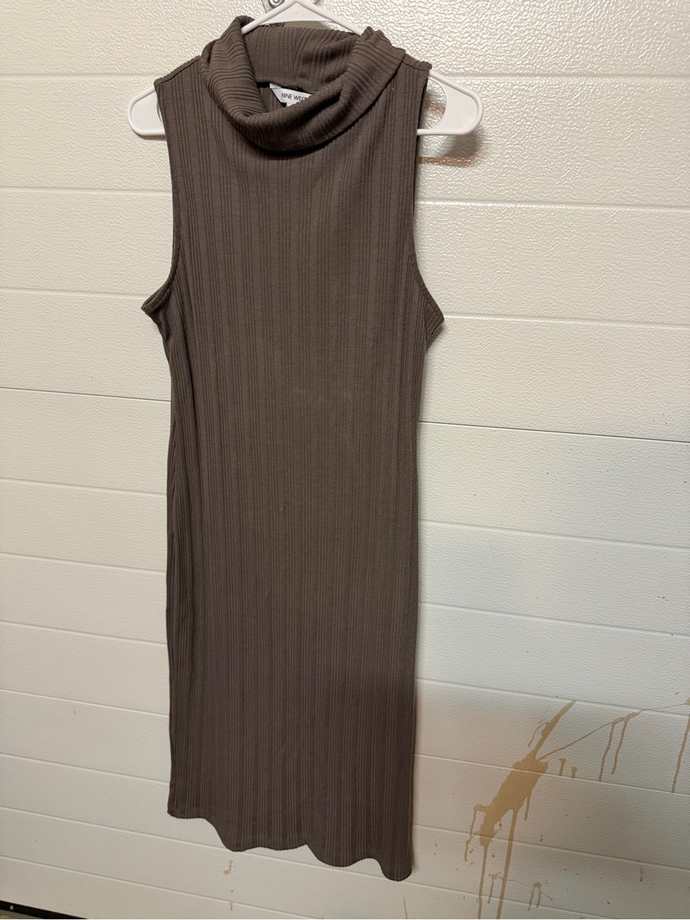 Nine West Sleeveless Ribbed Turtleneck Midi Dress - greyish brown